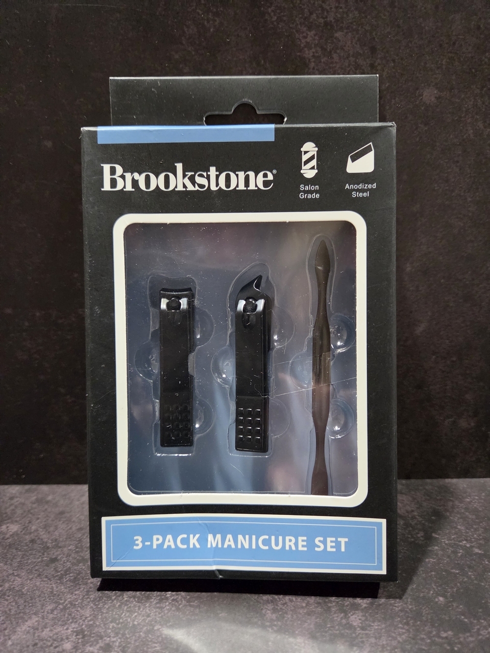 Brookstone Anodized Steel Black 3-Pack Manicure Set